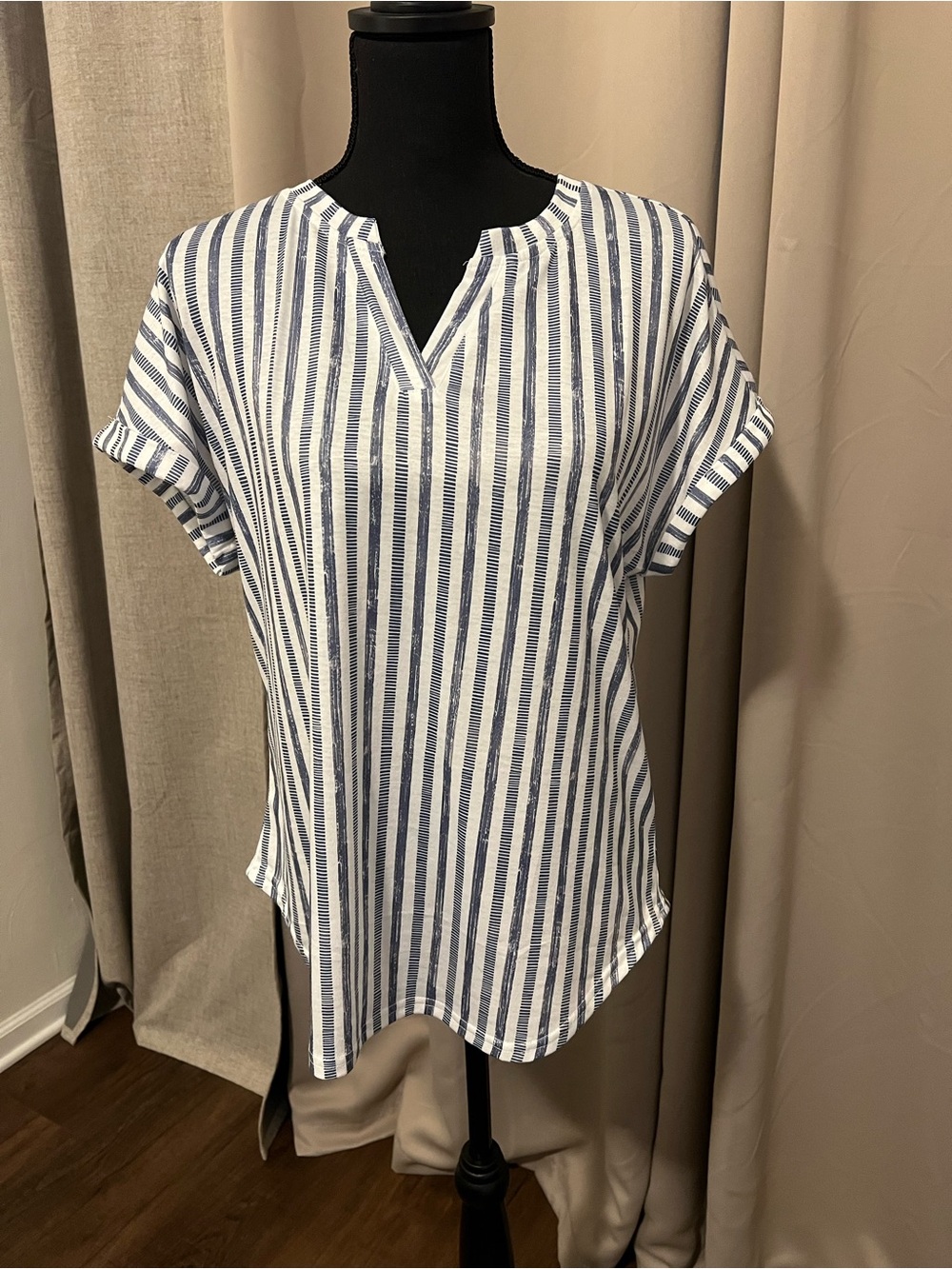 Amazon Striped Split-Neck Tunic in Blue and White